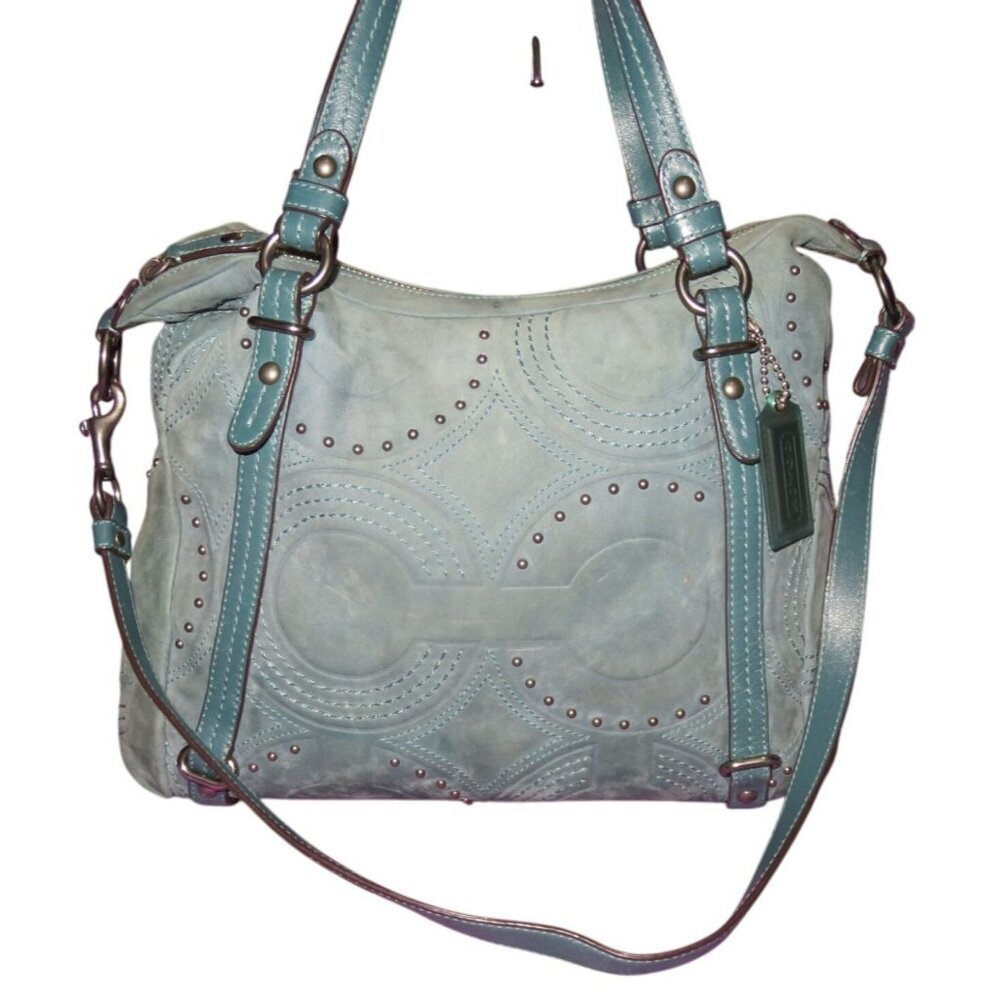 COACH 2010 15276 Embossed & Studded Blue Leather Alex Satchel Handbag